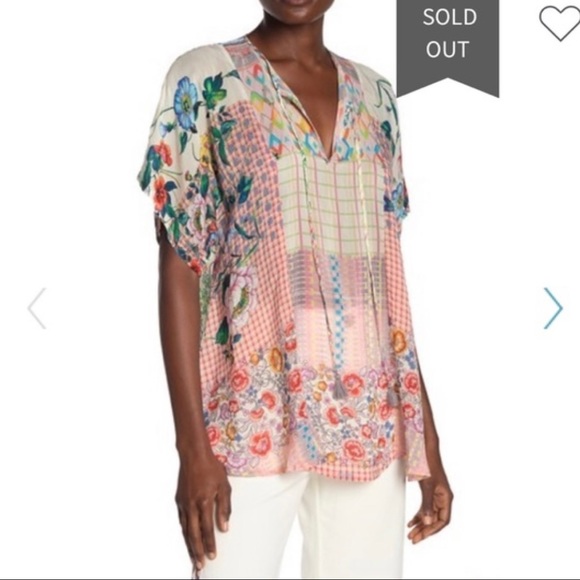 Johnny Was Tops Johnny Was Light Pink White Floral Plaid Multicolor